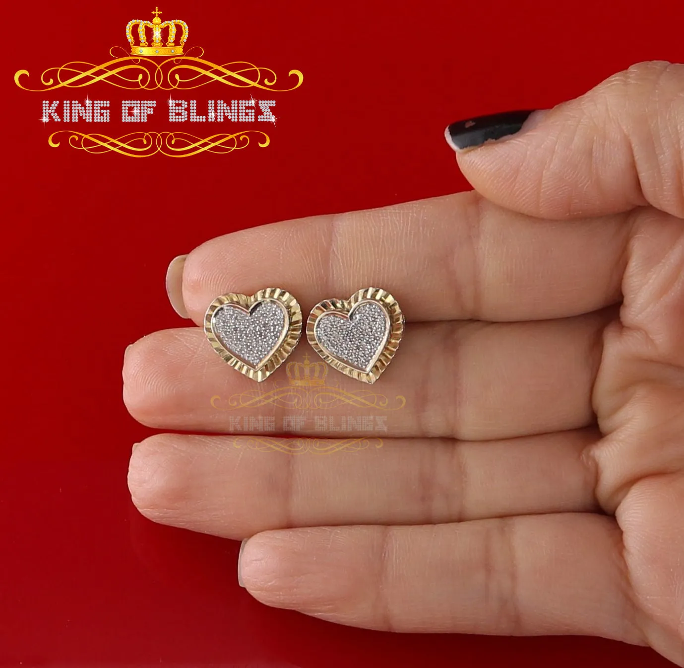 King of Blings-925 Yellow Silver 0.50ct Genuine Diamond Women's /Men's Heart Style Earrings
