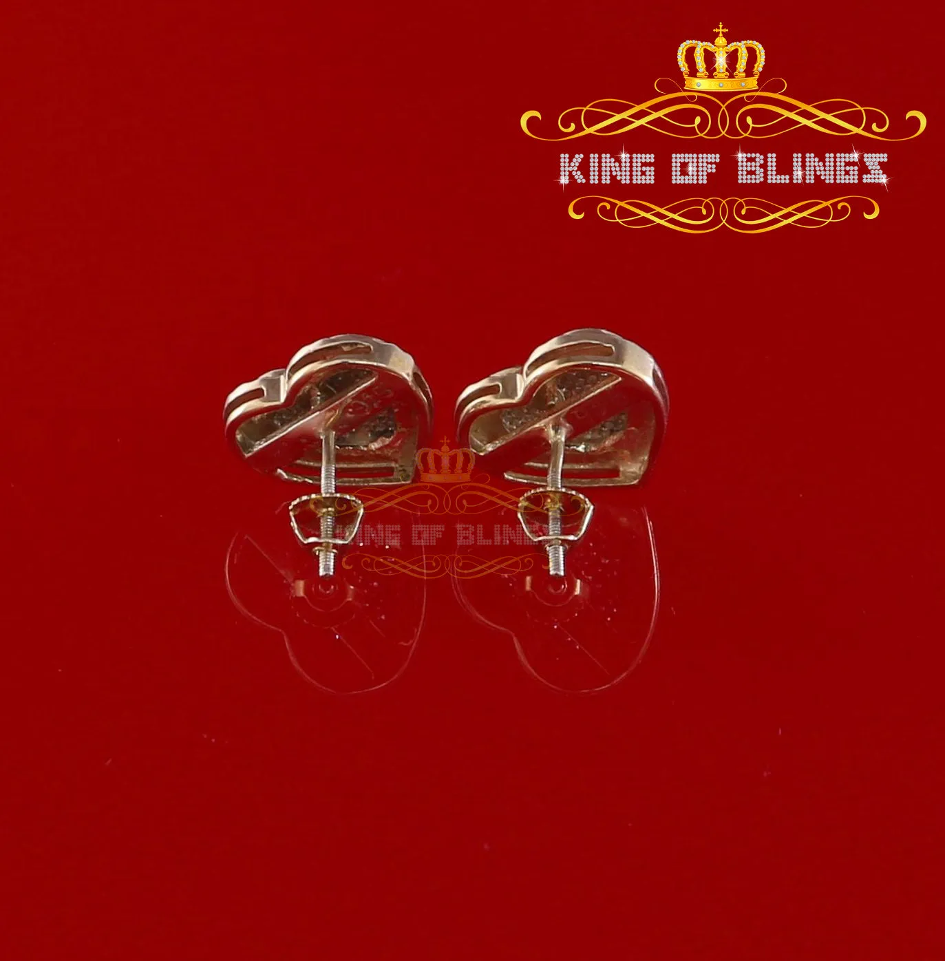 King of Blings-925 Yellow Silver 0.50ct Genuine Diamond Women's /Men's Heart Style Earrings