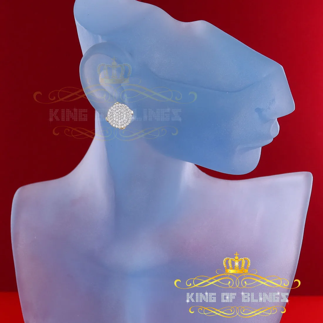 King of Bling's 925 Yellow Sterling Silver 0.90ct Cubic Zirconia Hip Hop Round Women's Earrings
