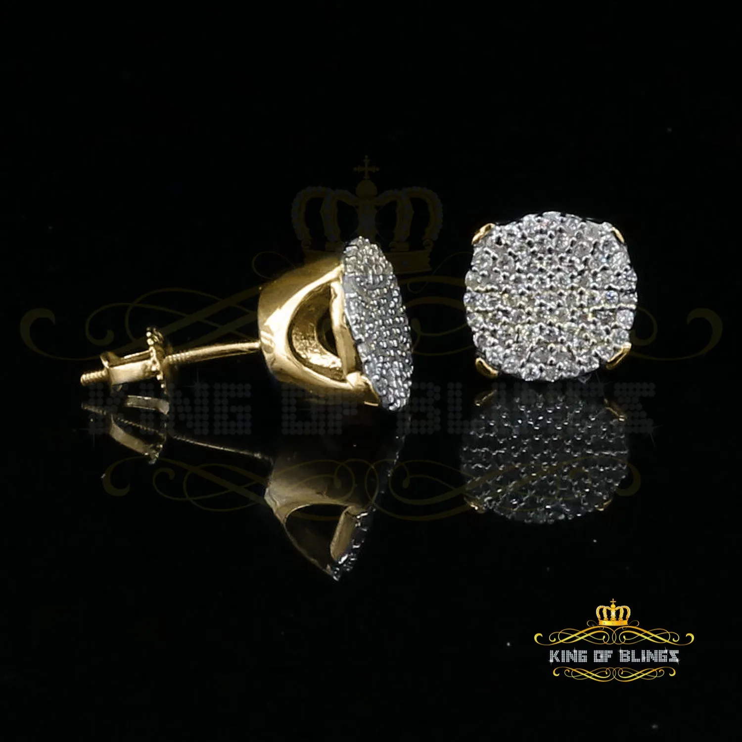 King of Bling's 925 Yellow Sterling Silver 0.90ct Cubic Zirconia Hip Hop Round Women's Earrings