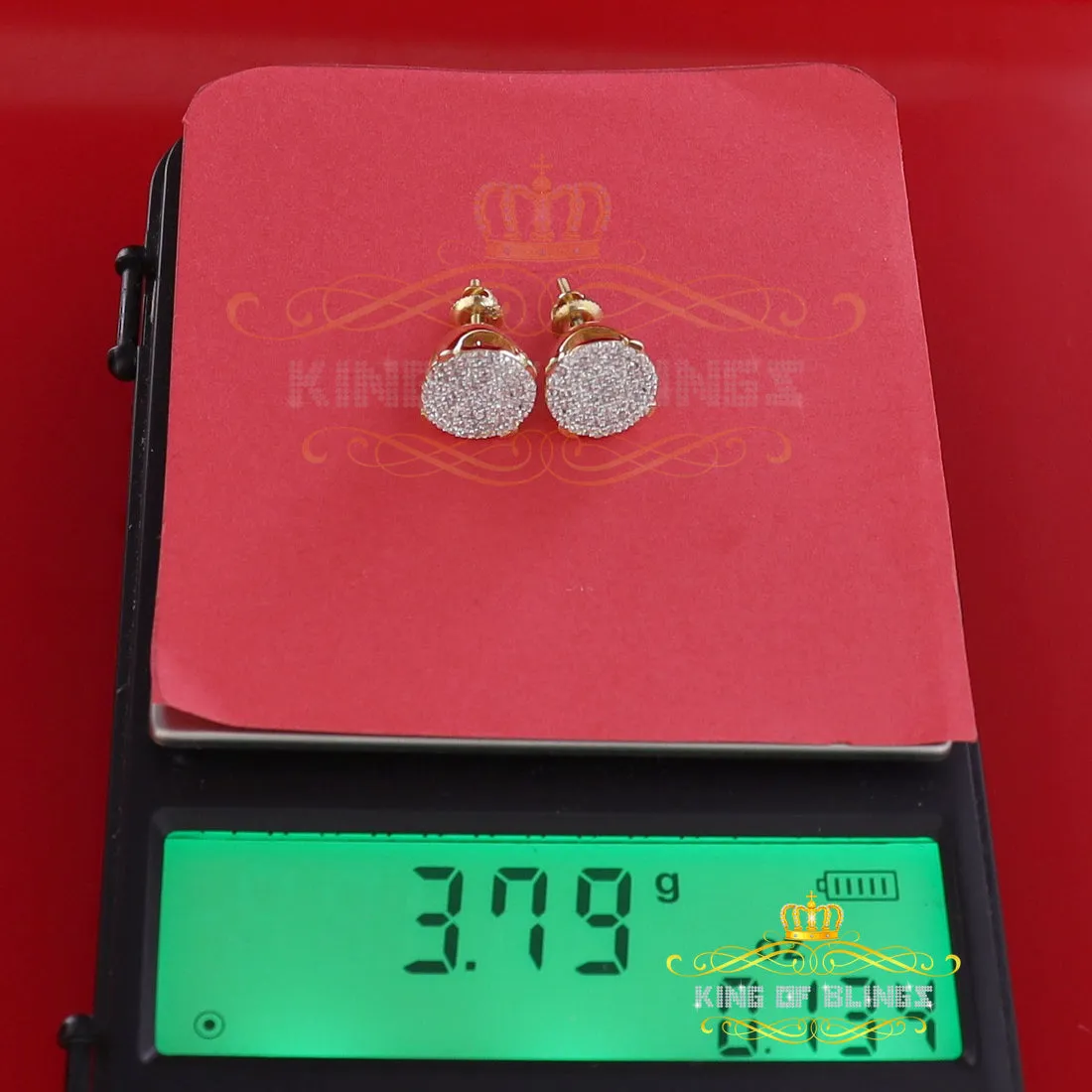 King of Bling's 925 Yellow Sterling Silver 0.90ct Cubic Zirconia Hip Hop Round Women's Earrings