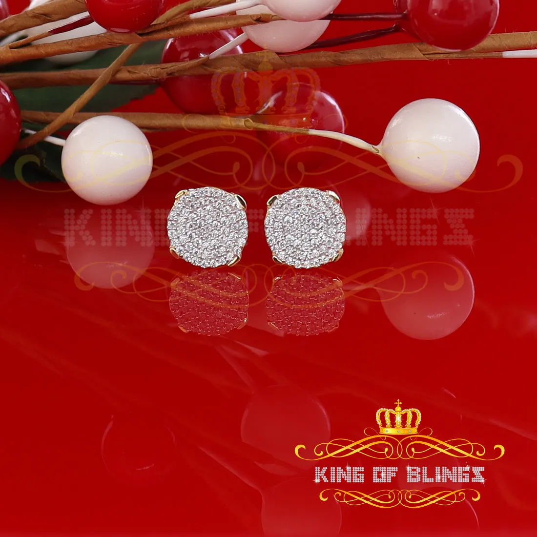 King of Bling's 925 Yellow Sterling Silver 0.90ct Cubic Zirconia Hip Hop Round Women's Earrings