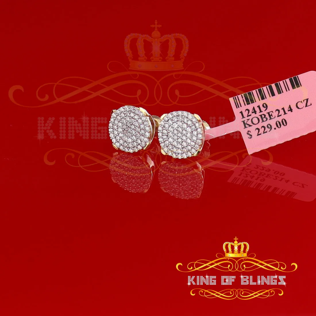 King of Bling's 925 Yellow Sterling Silver 0.90ct Cubic Zirconia Hip Hop Round Women's Earrings