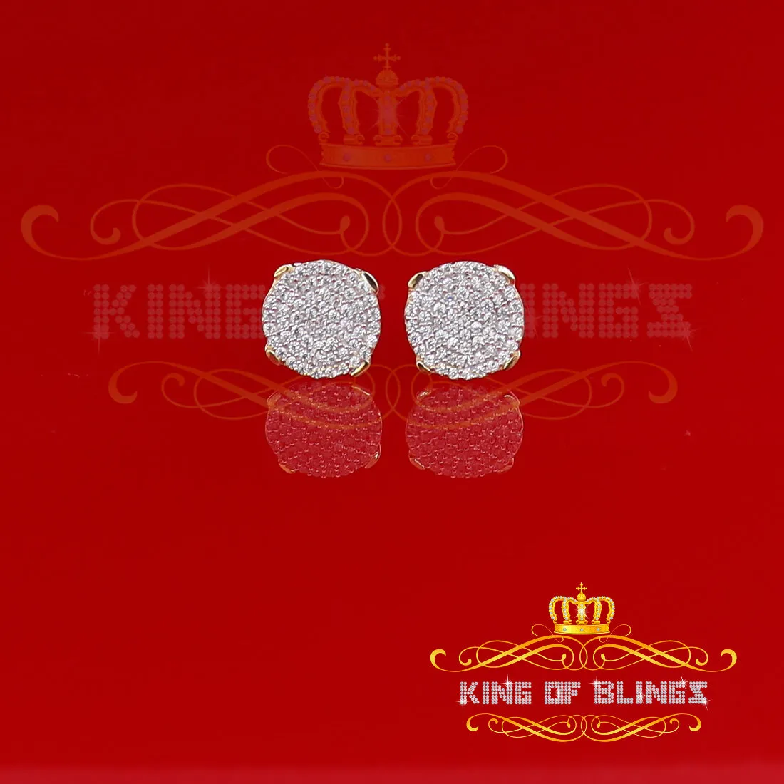 King of Bling's 925 Yellow Sterling Silver 0.90ct Cubic Zirconia Hip Hop Round Women's Earrings