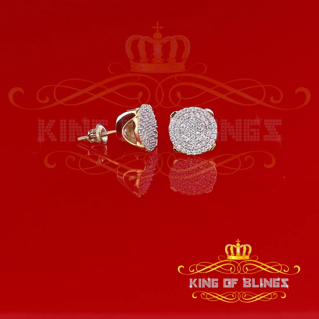 King of Bling's 925 Yellow Sterling Silver 0.90ct Cubic Zirconia Hip Hop Round Women's Earrings