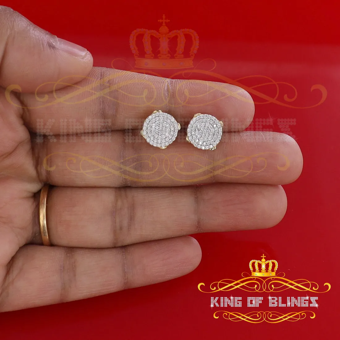 King of Bling's 925 Yellow Sterling Silver 0.90ct Cubic Zirconia Hip Hop Round Women's Earrings