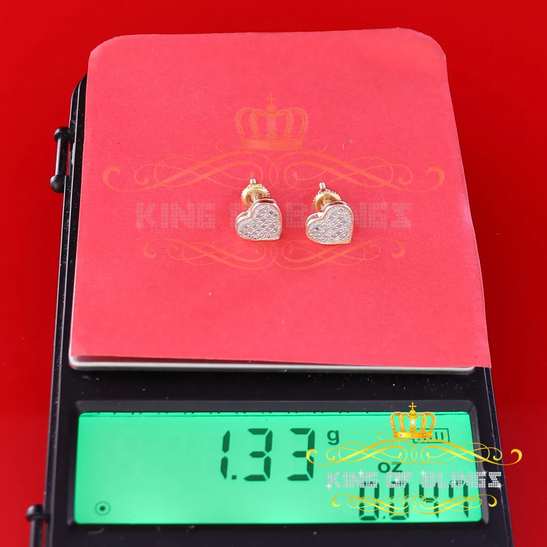King of Blings-Aretes Para Hombre Heart 925 Yellow Silver 0.25ct Diamond Men & Women Earrings