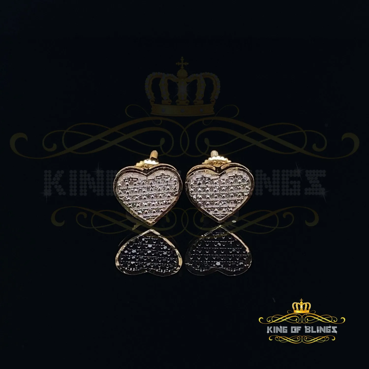 King of Blings-Aretes Para Hombre Heart 925 Yellow Silver 0.25ct Diamond Men & Women Earrings