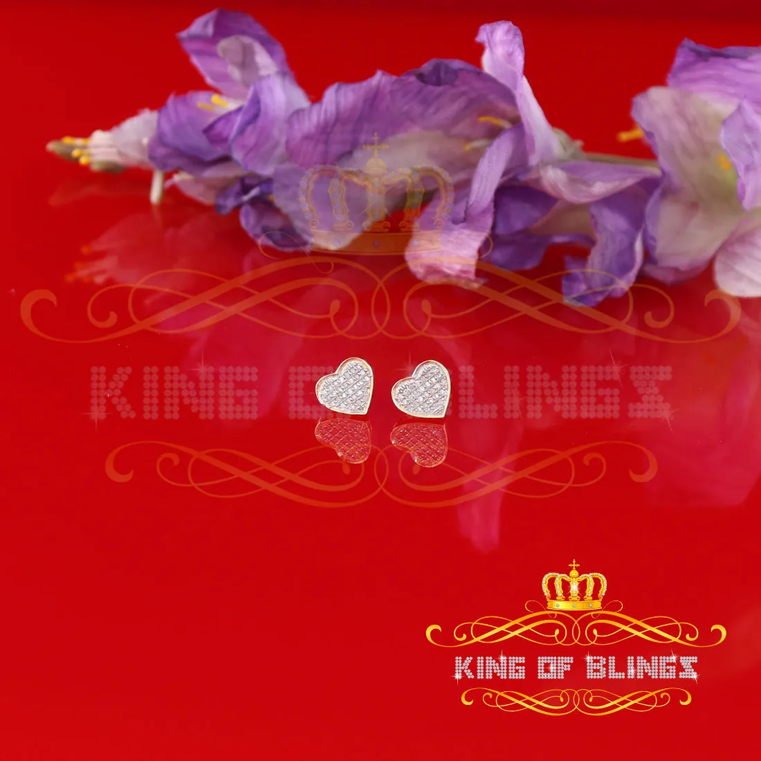 King of Blings-Aretes Para Hombre Heart 925 Yellow Silver 0.25ct Diamond Men & Women Earrings