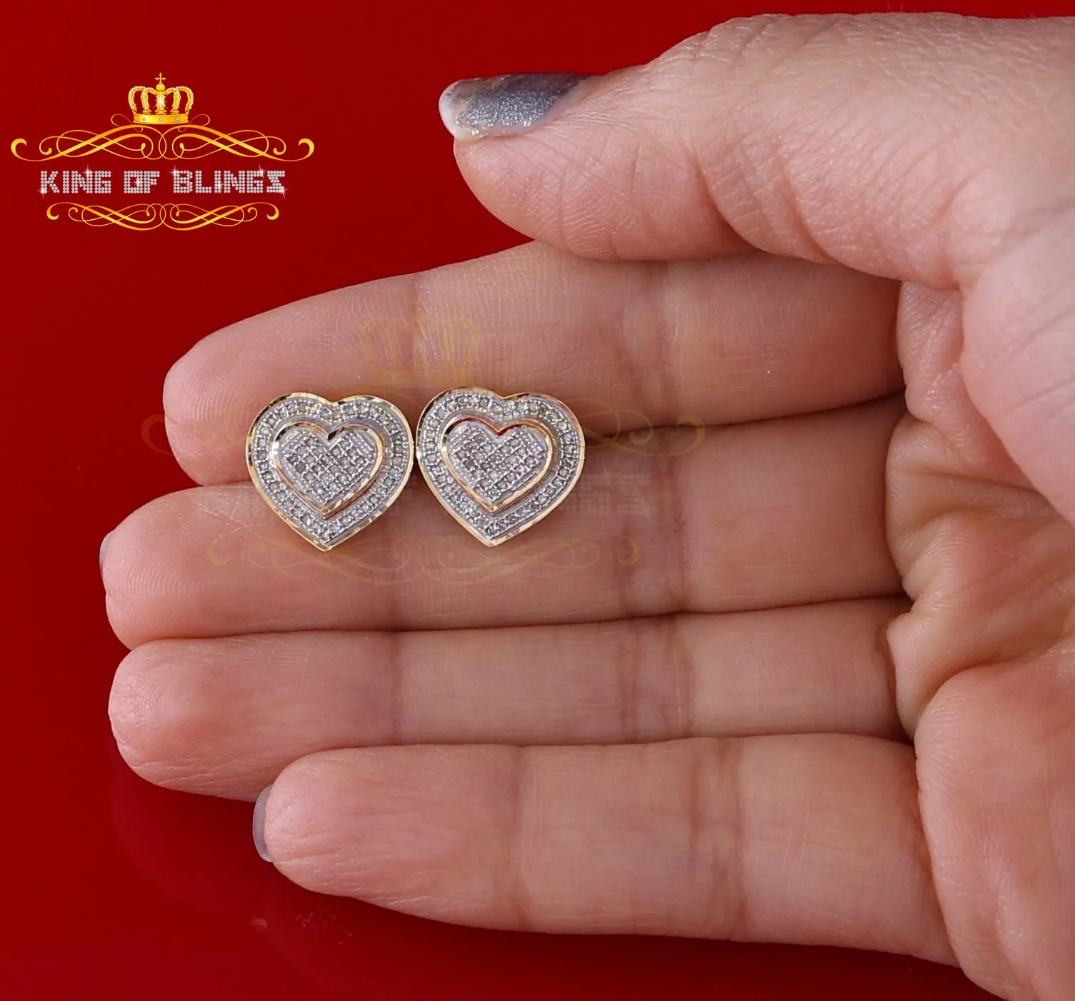 King of Blings-Aretes Para Hombre Heart 925 Yellow Silver 0.30ct Diamond Women's /Men's Earring