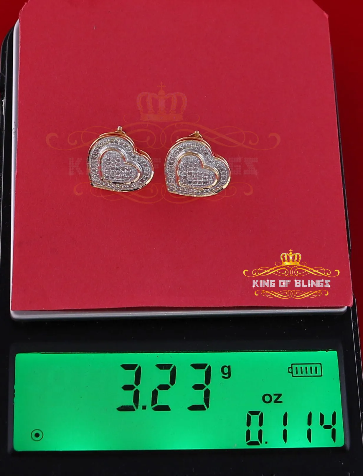 King of Blings-Aretes Para Hombre Heart 925 Yellow Silver 0.30ct Diamond Women's /Men's Earring