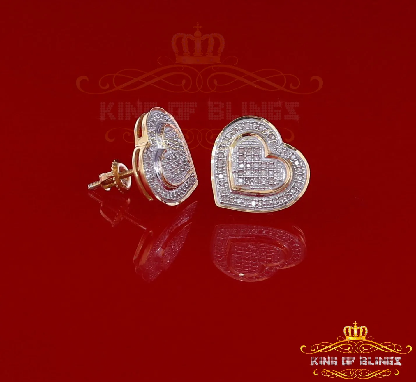 King of Blings-Aretes Para Hombre Heart 925 Yellow Silver 0.30ct Diamond Women's /Men's Earring