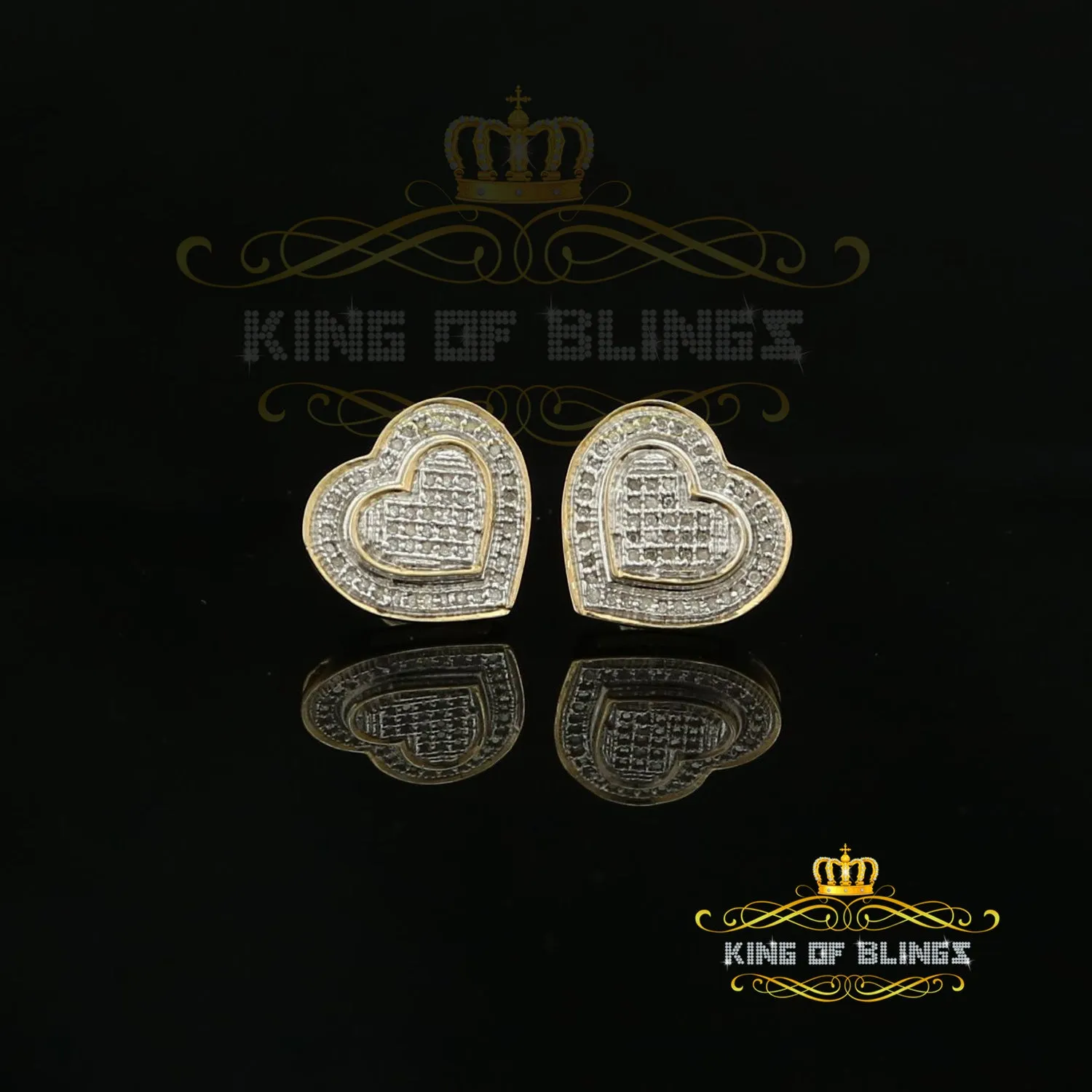 King of Blings-Aretes Para Hombre Heart 925 Yellow Silver 0.30ct Diamond Women's /Men's Earring