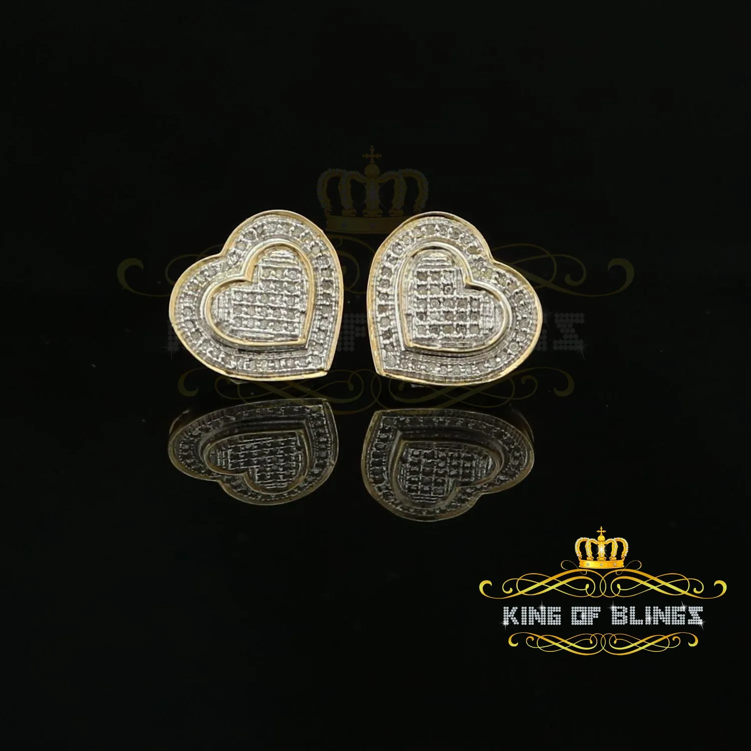King of Blings-Aretes Para Hombre Heart 925 Yellow Silver 0.30ct Diamond Women's /Men's Earring