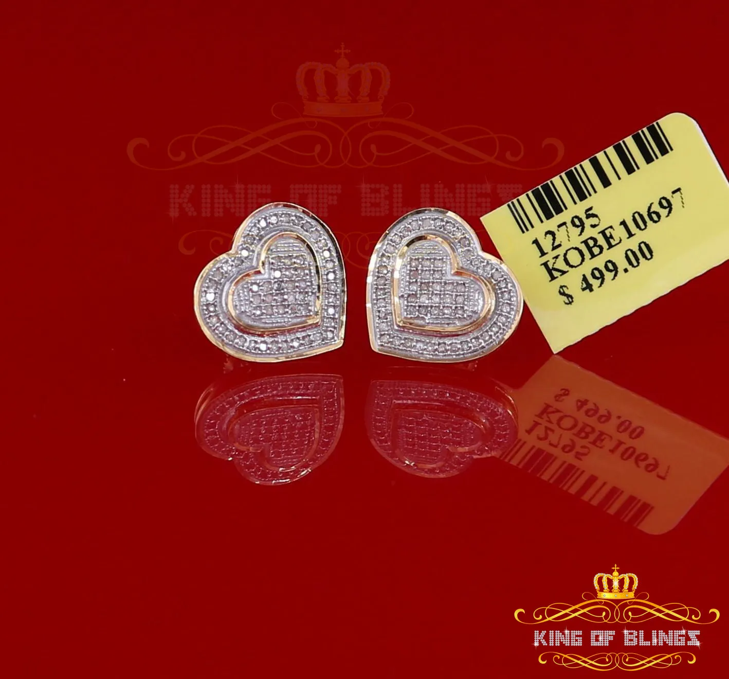 King of Blings-Aretes Para Hombre Heart 925 Yellow Silver 0.30ct Diamond Women's /Men's Earring