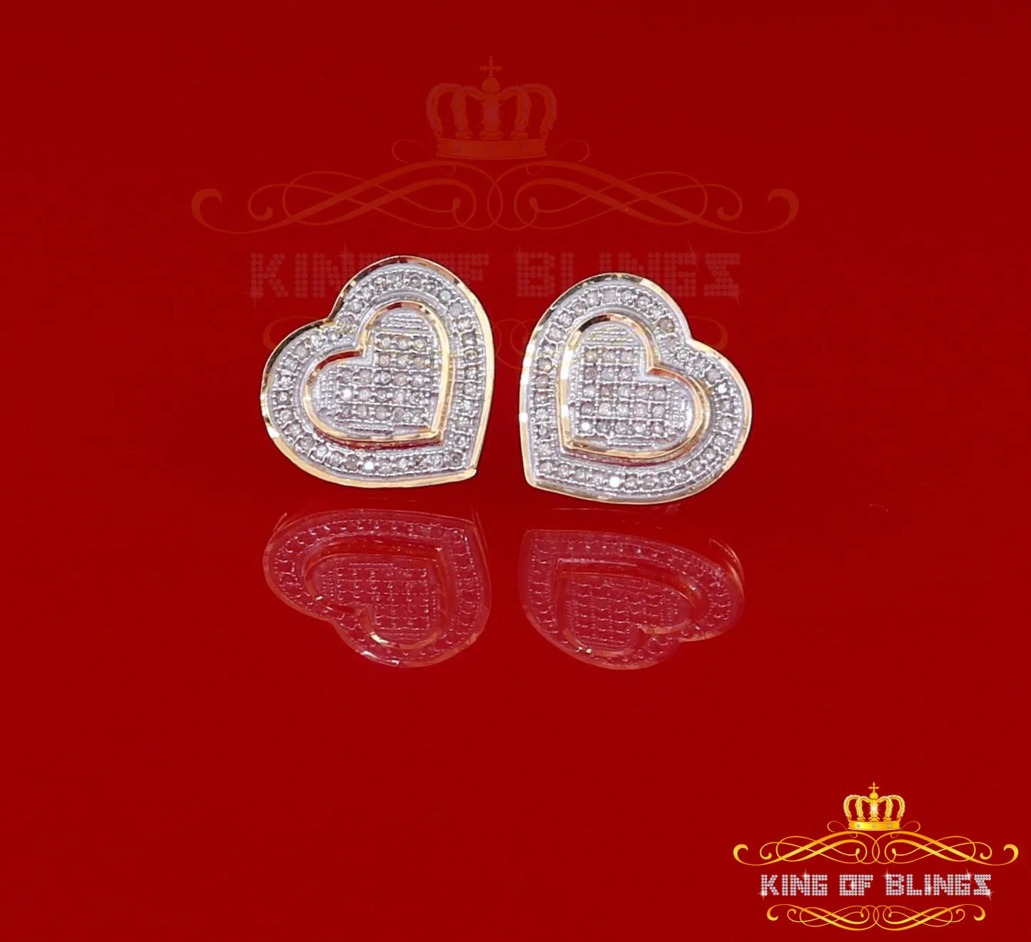 King of Blings-Aretes Para Hombre Heart 925 Yellow Silver 0.30ct Diamond Women's /Men's Earring