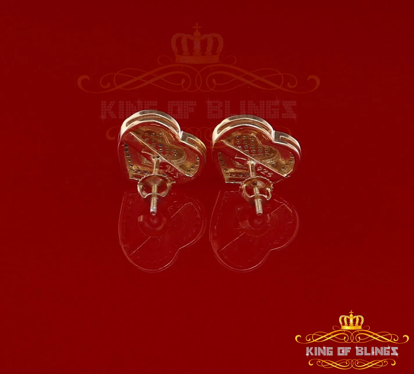 King of Blings-Aretes Para Hombre Heart 925 Yellow Silver 0.30ct Diamond Women's /Men's Earring