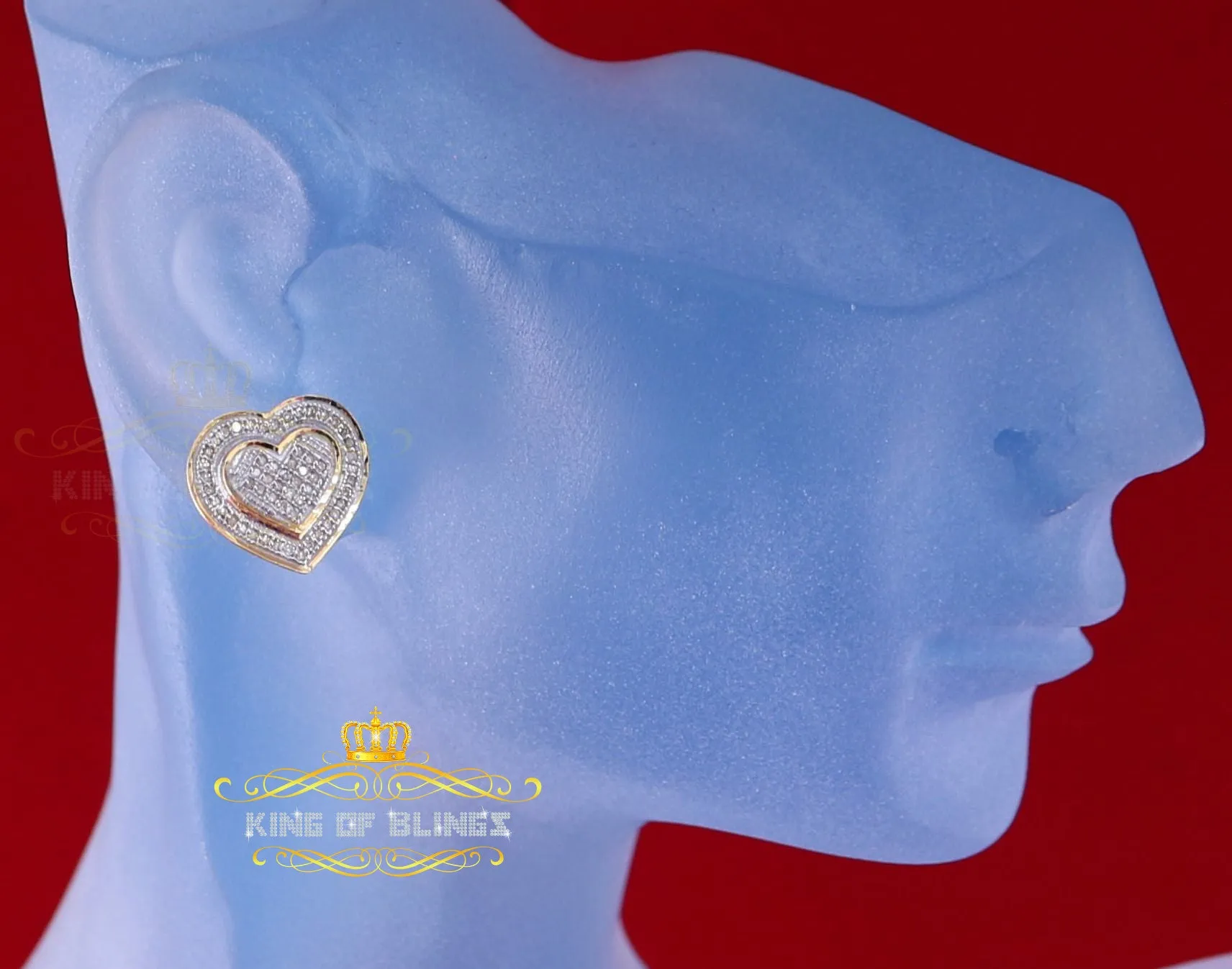 King of Blings-Aretes Para Hombre Heart 925 Yellow Silver 0.30ct Diamond Women's /Men's Earring