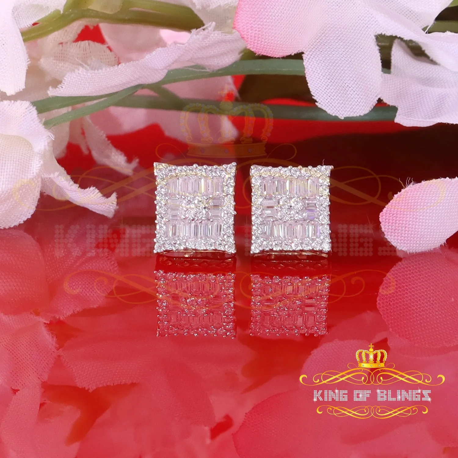 King  of Bling's Men's/Women's 925 Silver Yellow 1.00ct VVS 'D' Moissanite Baguette Stud Earrings
