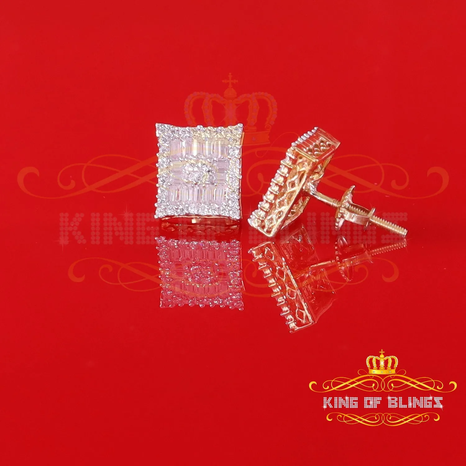 King  of Bling's Men's/Women's 925 Silver Yellow 1.00ct VVS 'D' Moissanite Baguette Stud Earrings