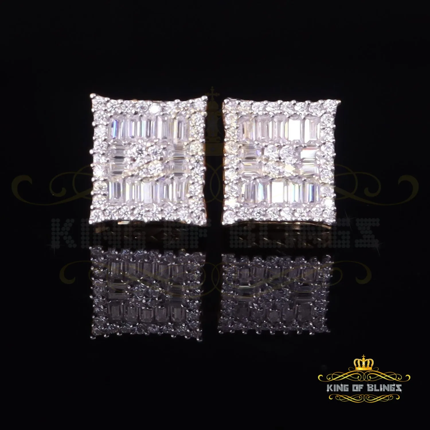 King  of Bling's Men's/Women's 925 Silver Yellow 1.00ct VVS 'D' Moissanite Baguette Stud Earrings