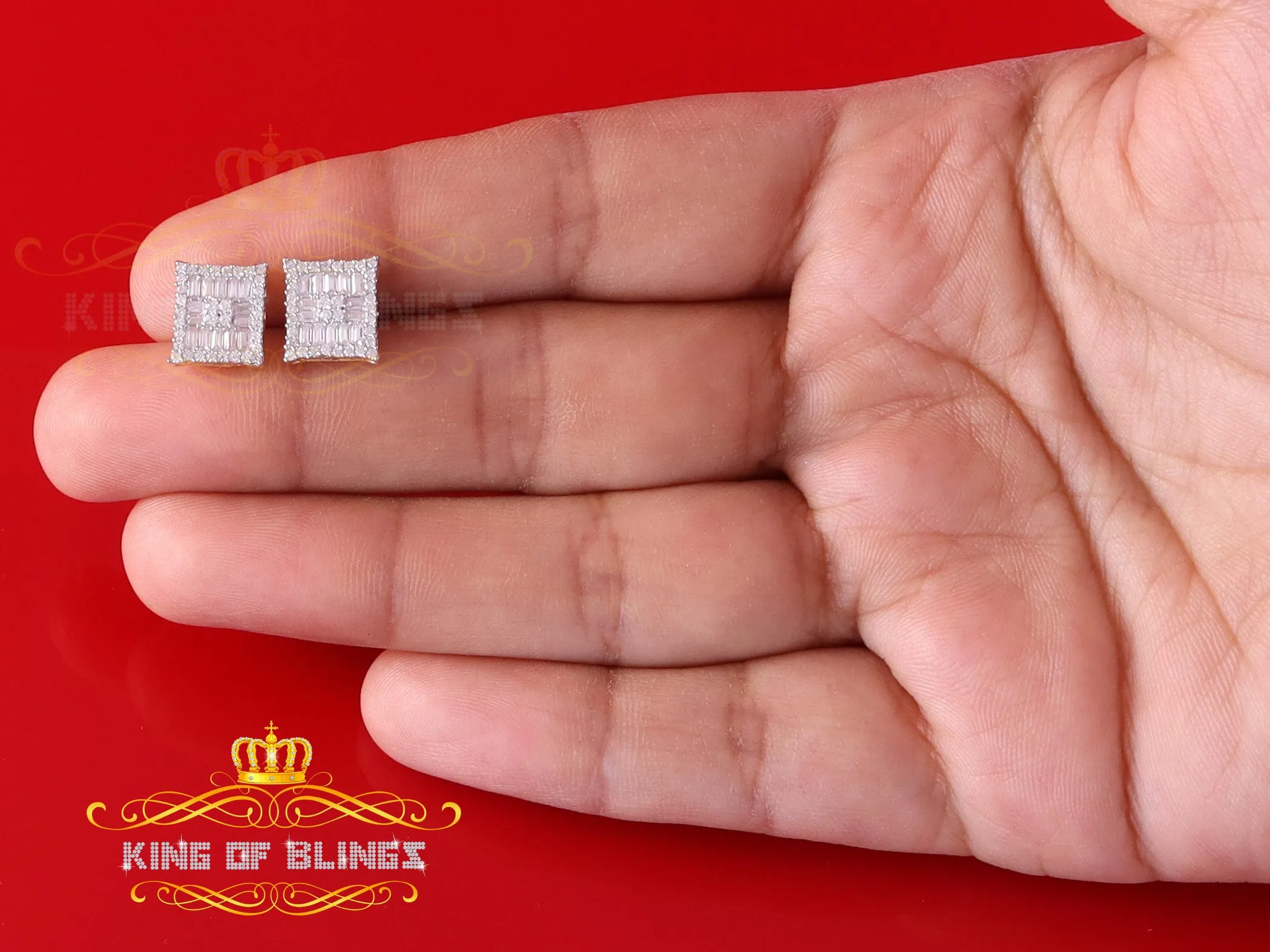 King  of Bling's Men's/Women's 925 Silver Yellow 1.00ct VVS 'D' Moissanite Baguette Stud Earrings