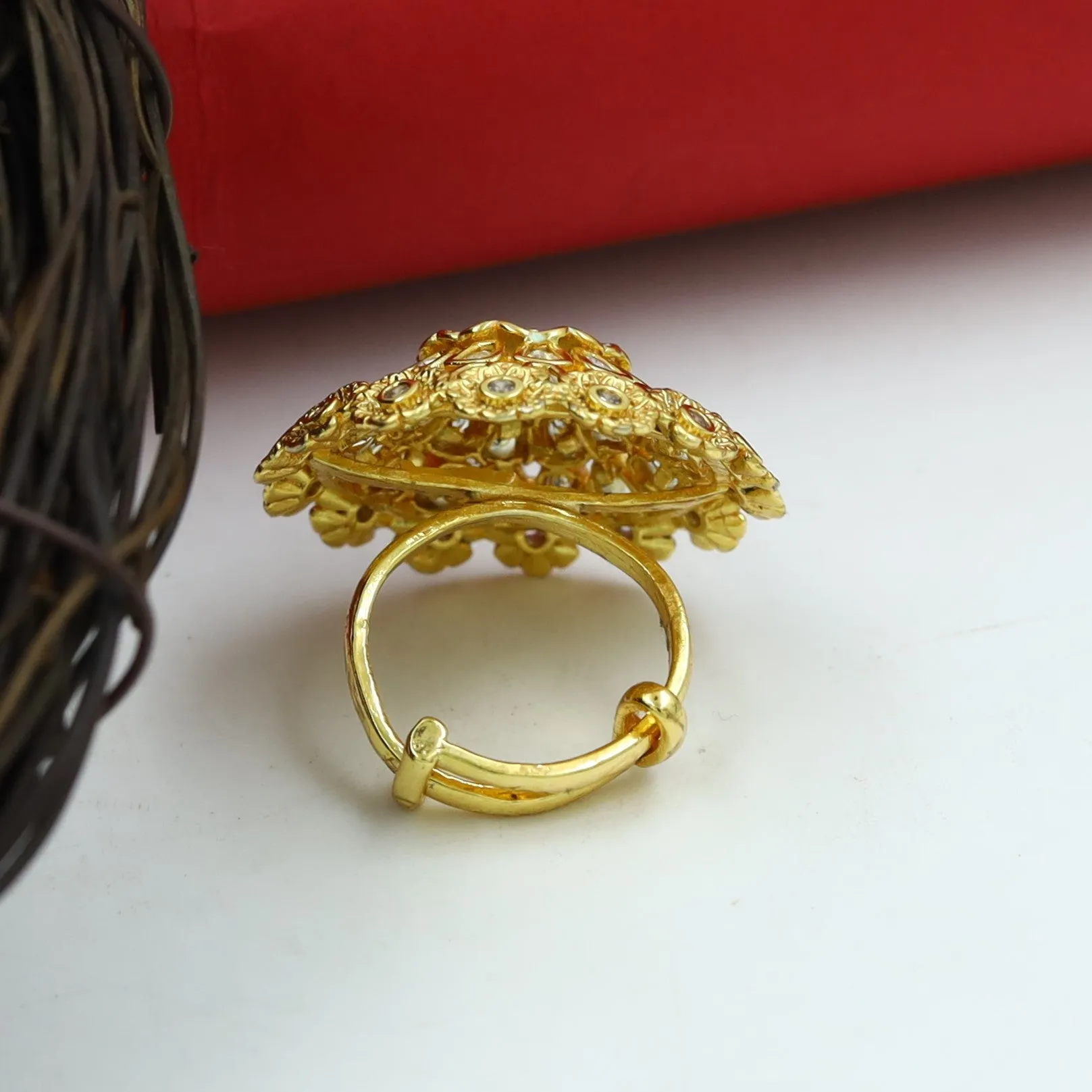 Kundan Cocktail Adjustable Mint Green Ring 15536-2683