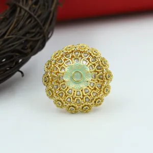 Kundan Cocktail Adjustable Mint Green Ring 15536-2683