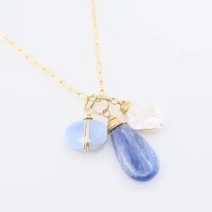 Kyanite, Blue Opal & Keishi Pearl Gemstone Charm Necklace