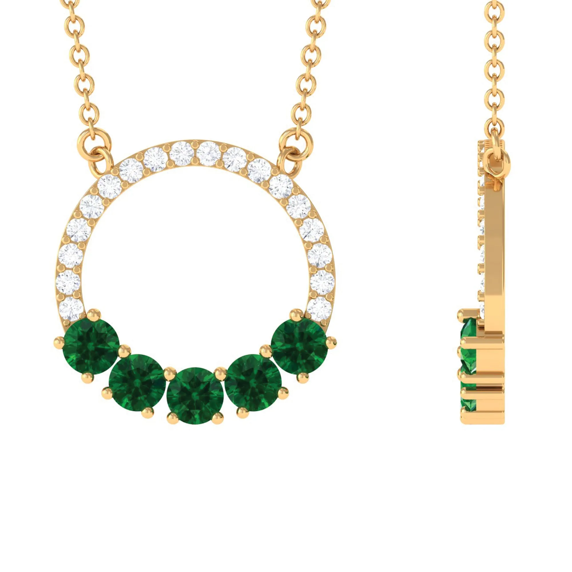 Lab Created Emerald Circle Necklace With Diamond Accent