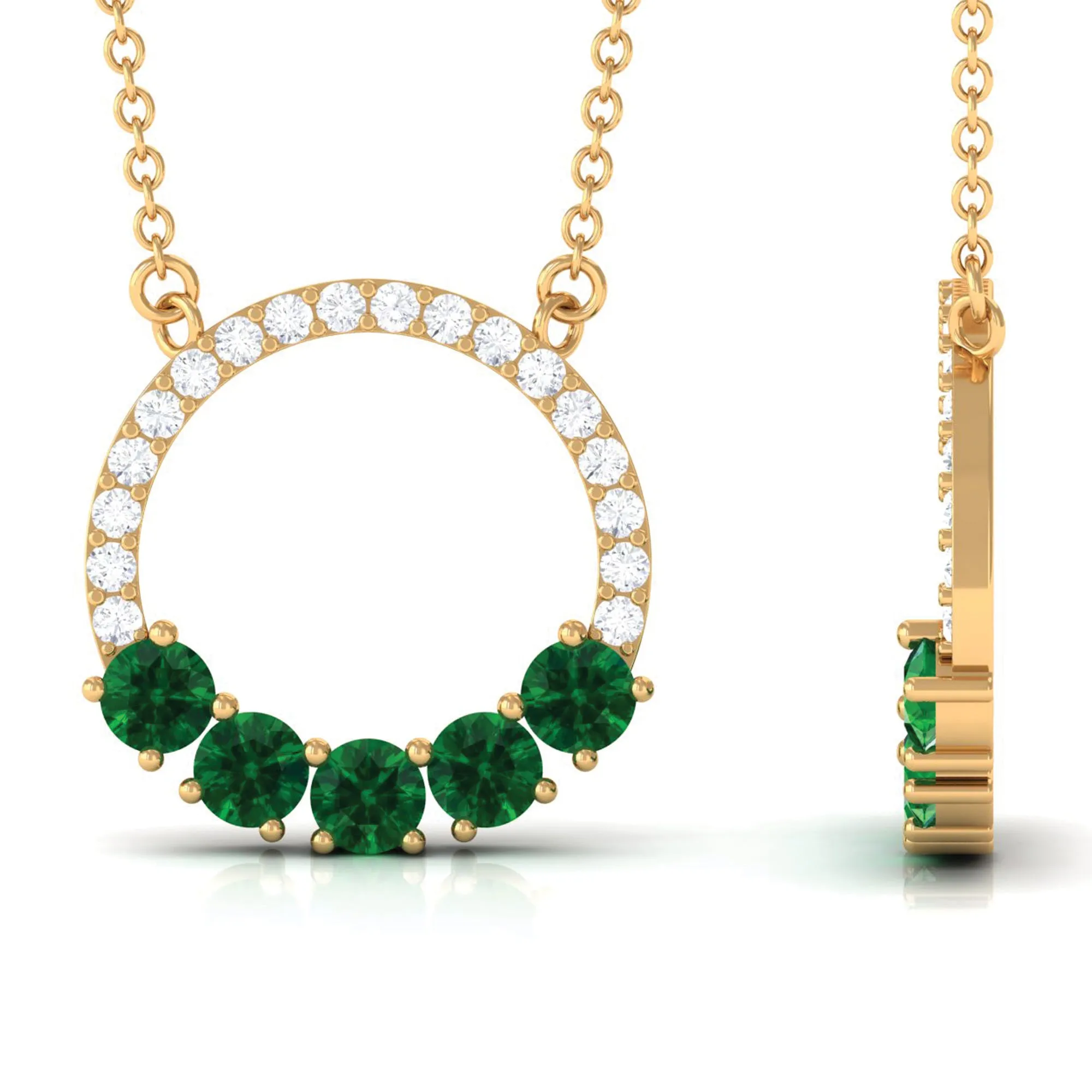 Lab Created Emerald Circle Necklace With Diamond Accent