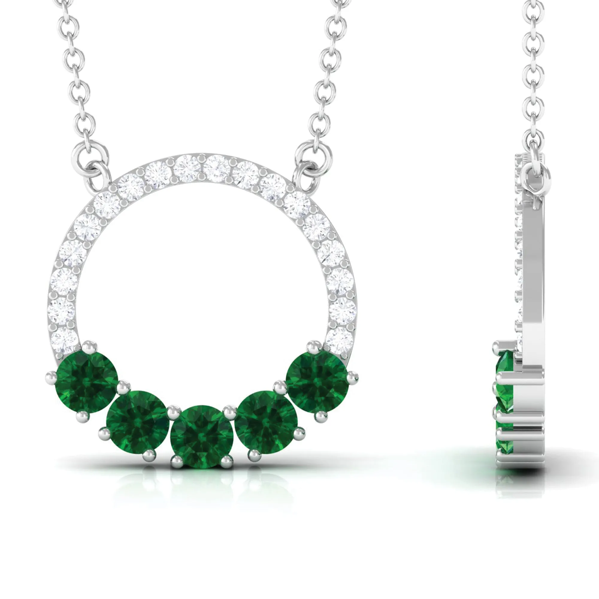 Lab Created Emerald Circle Necklace With Diamond Accent