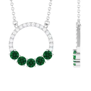 Lab Created Emerald Circle Necklace With Diamond Accent