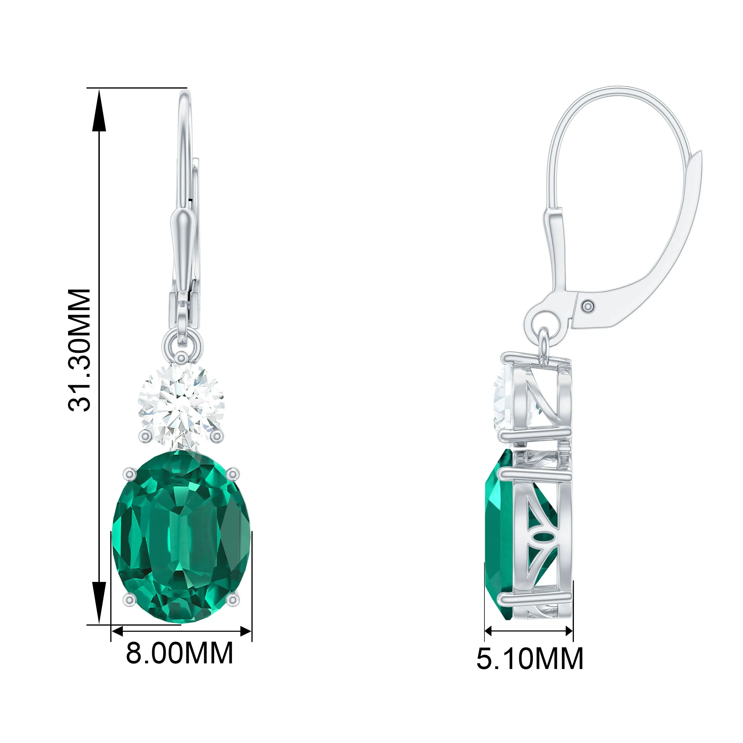 Lab Grown Emerald Oval Drop Earrings With Moissanite