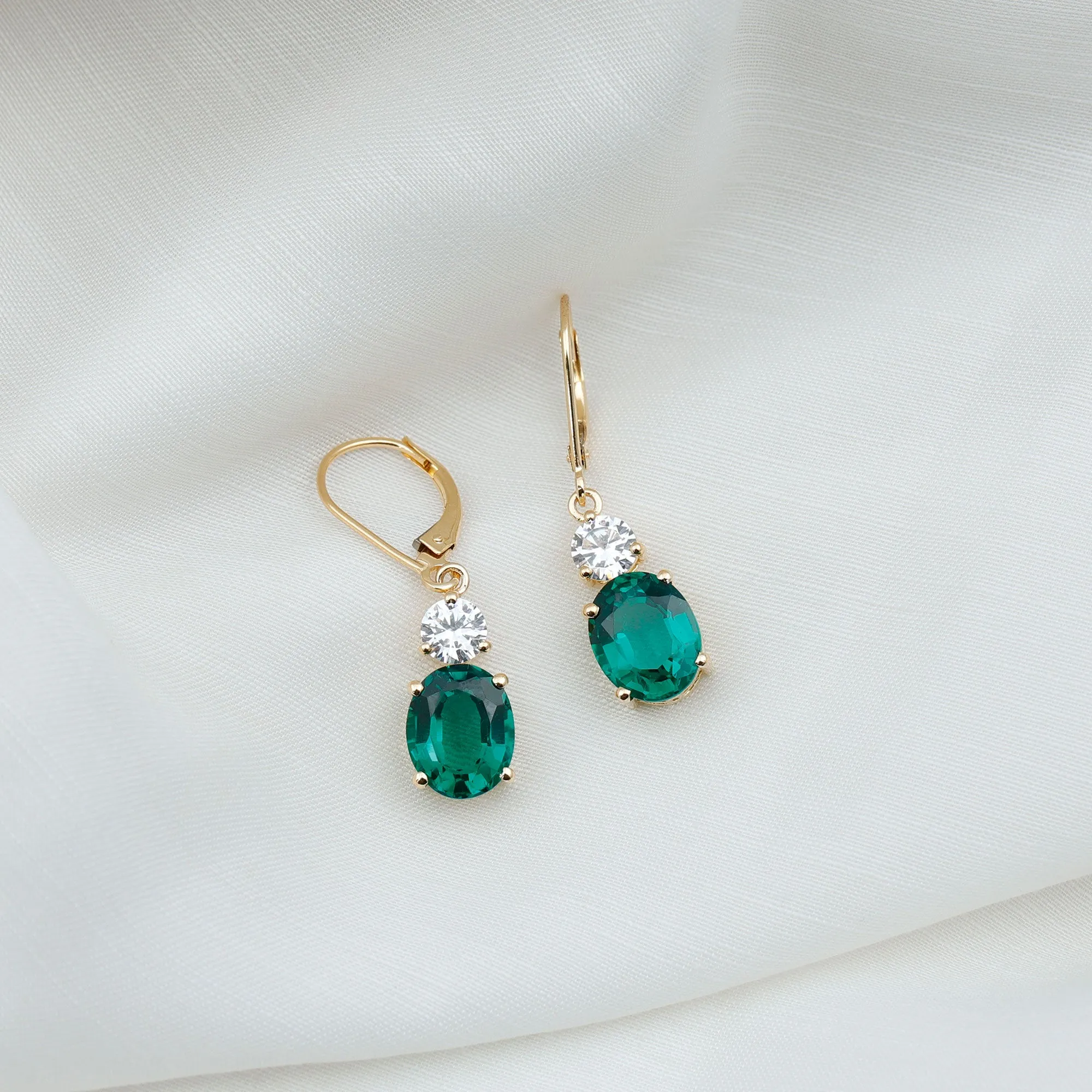 Lab Grown Emerald Oval Drop Earrings With Moissanite