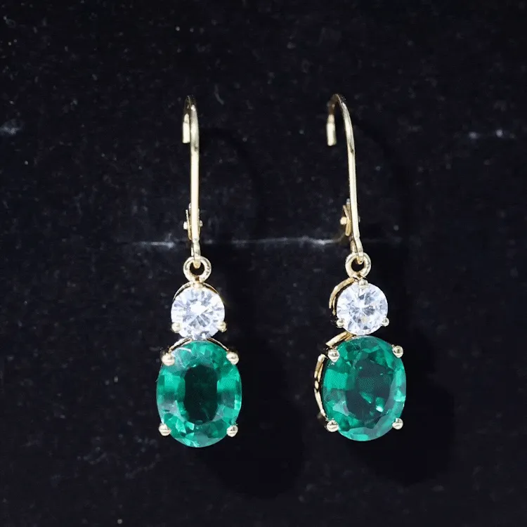 Lab Grown Emerald Oval Drop Earrings With Moissanite