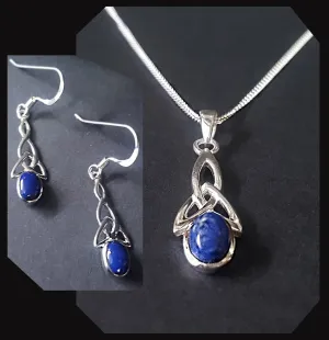 Lapis Celtic Jewellery Set, Sterling Silver Lapis Lazuli Celtic Necklace and Earrings