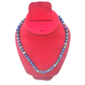 Lapis Lazuli Crystal Round Beads Necklace - 15 Inches, 6mm Beads (Semi-Precious Mala)