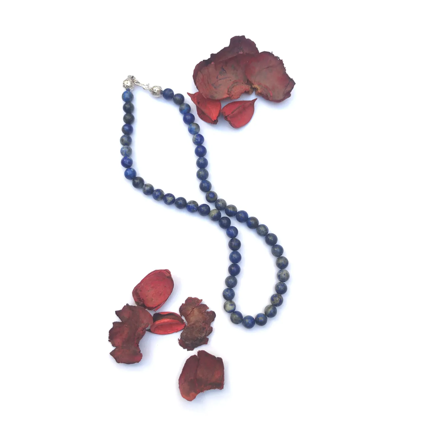 Lapis Lazuli Crystal Round Beads Necklace - 15 Inches, 6mm Beads (Semi-Precious Mala)
