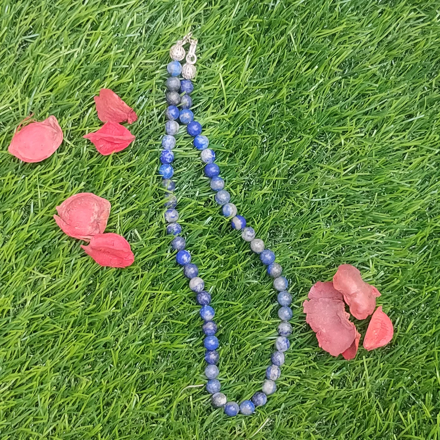 Lapis Lazuli Crystal Round Beads Necklace - 15 Inches, 6mm Beads (Semi-Precious Mala)