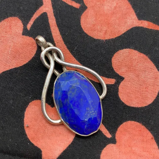 Lapis Lazuli Pendant, Sterling Silver Necklace, Crystal Pendants, Polished Gems, Stone for Creativity Necklace,