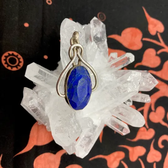 Lapis Lazuli Pendant, Sterling Silver Necklace, Crystal Pendants, Polished Gems, Stone for Creativity Necklace,