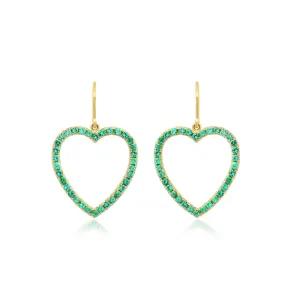 Large Emerald Open Heart Drop Earrings