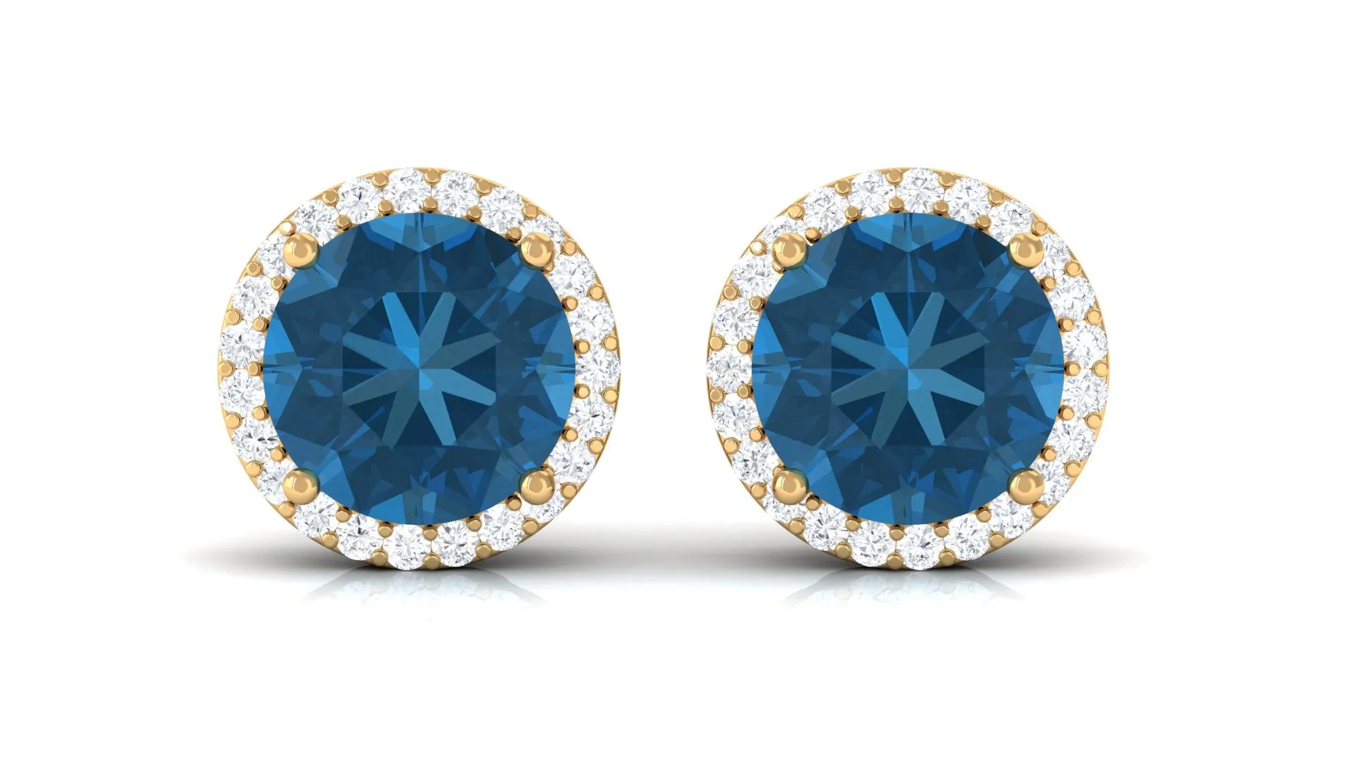 London Blue Topaz Stud Earrings with Diamond Halo