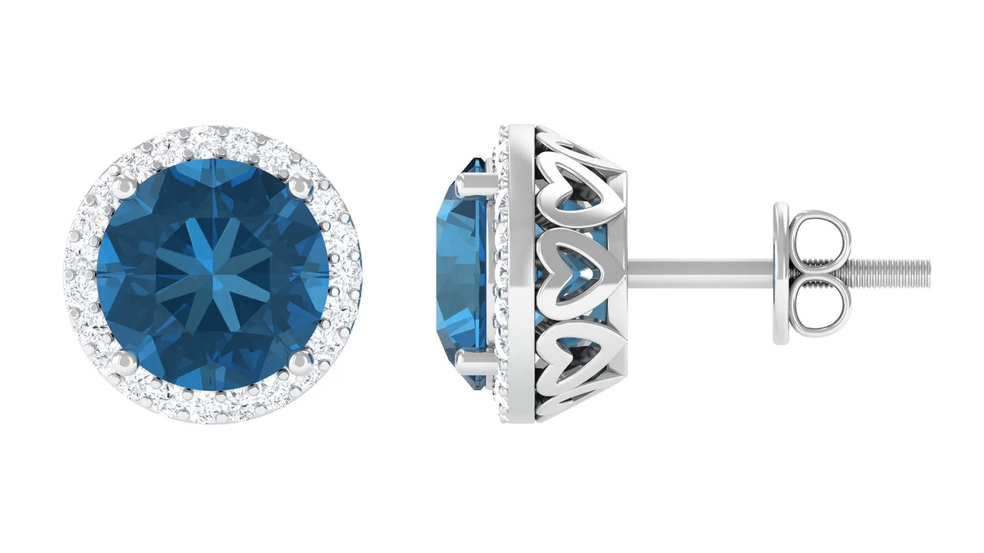 London Blue Topaz Stud Earrings with Diamond Halo