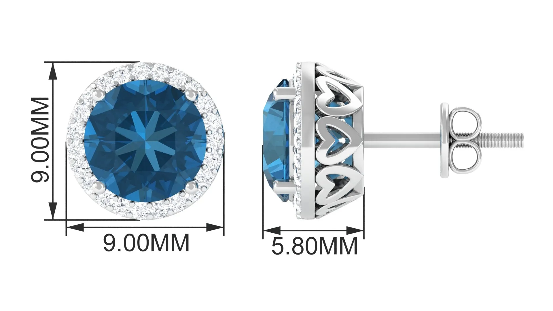 London Blue Topaz Stud Earrings with Diamond Halo