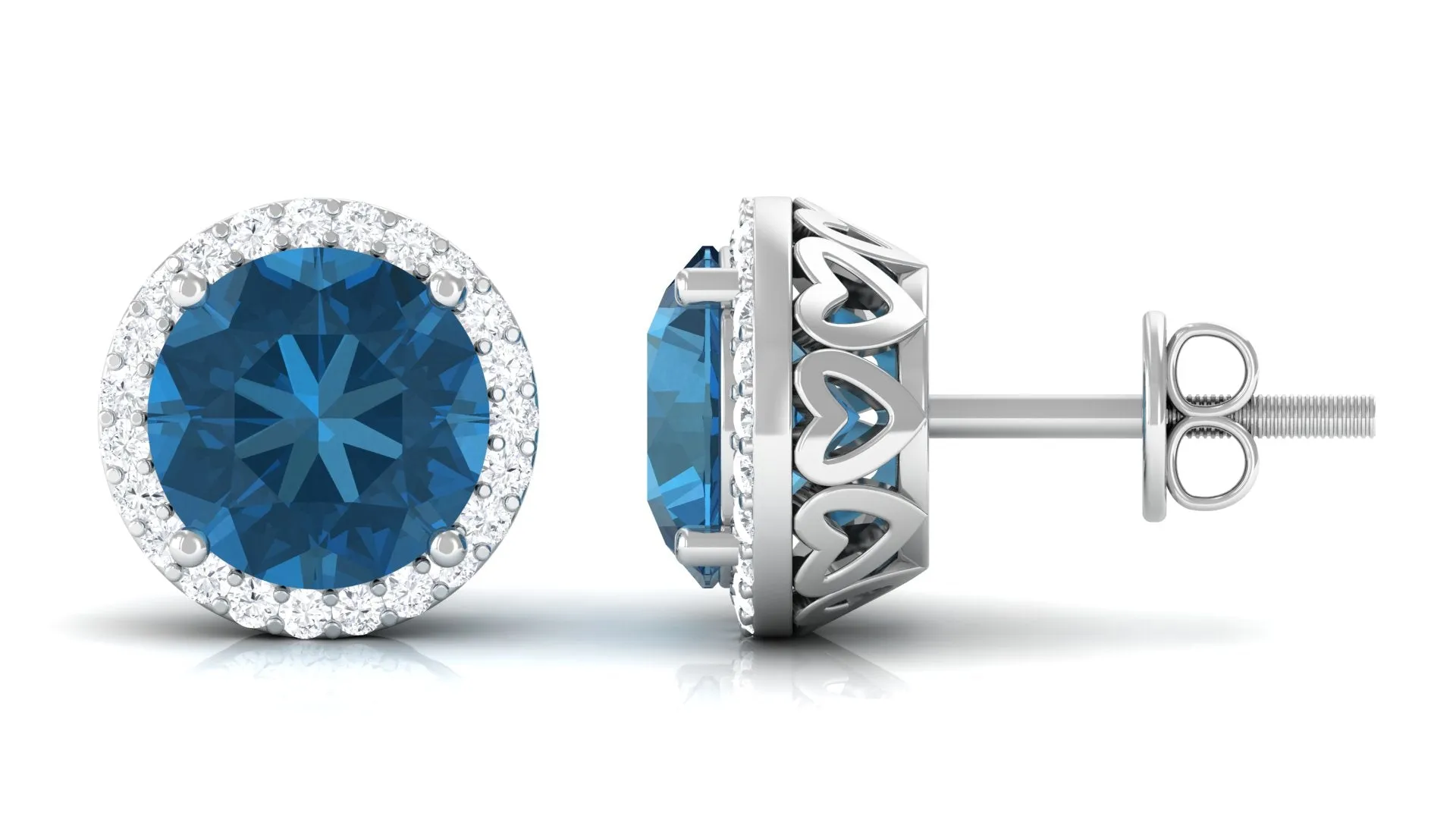 London Blue Topaz Stud Earrings with Diamond Halo