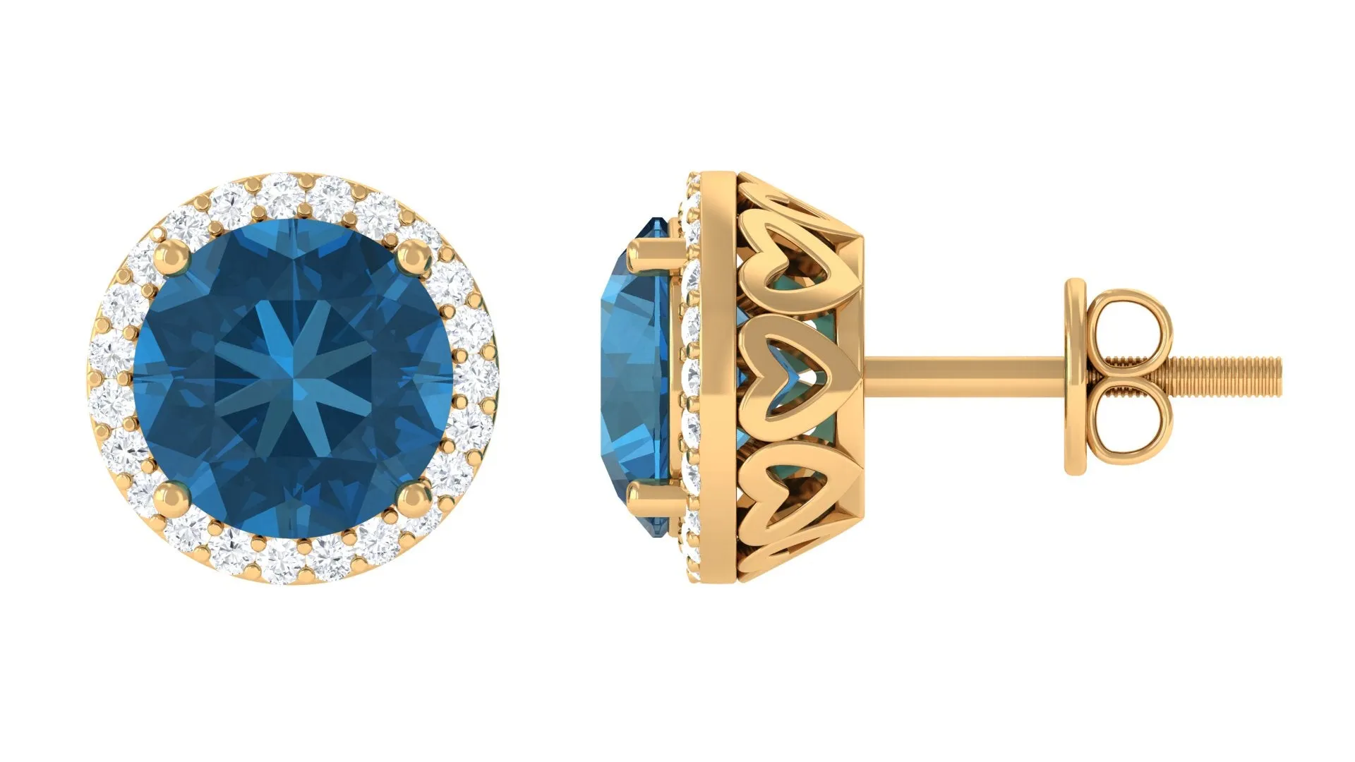 London Blue Topaz Stud Earrings with Diamond Halo