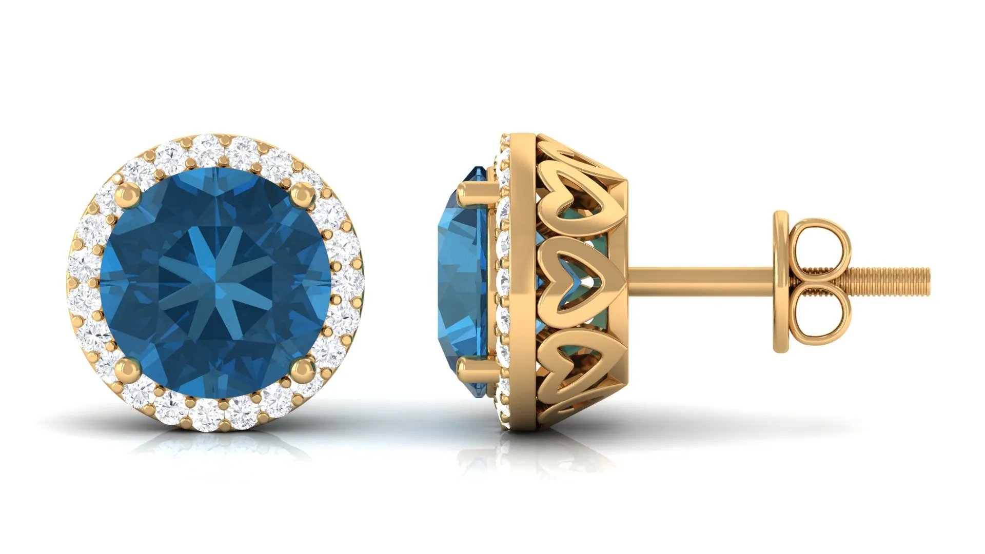 London Blue Topaz Stud Earrings with Diamond Halo