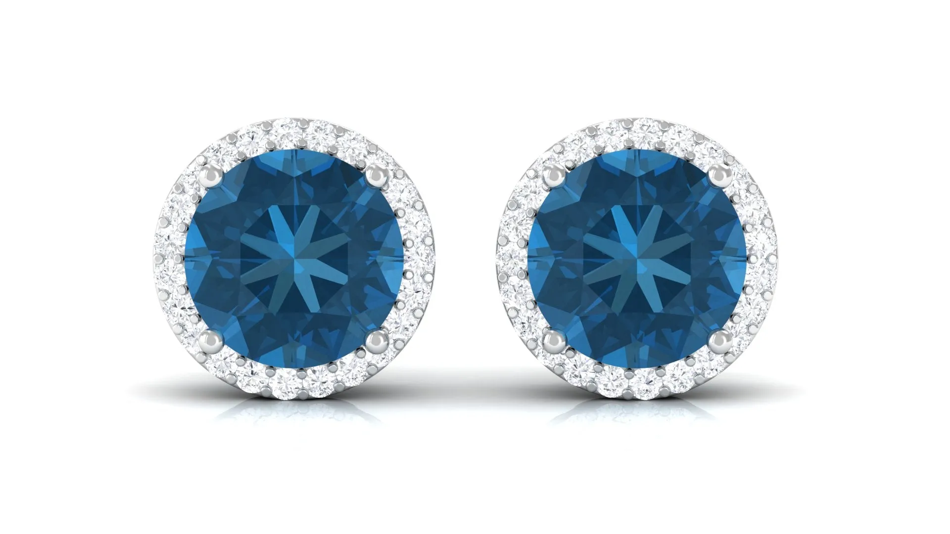 London Blue Topaz Stud Earrings with Diamond Halo